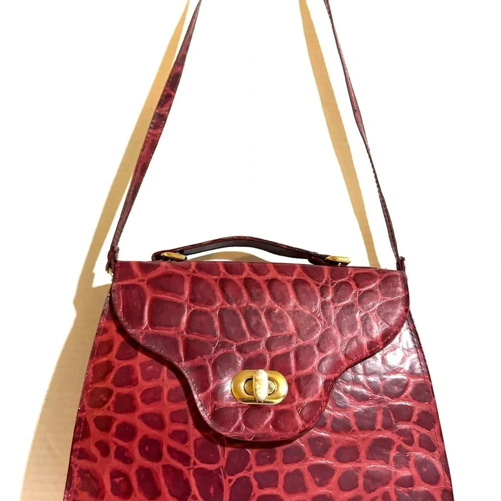 Vintage Elegant Red Crocodile Pattern leather Handbag